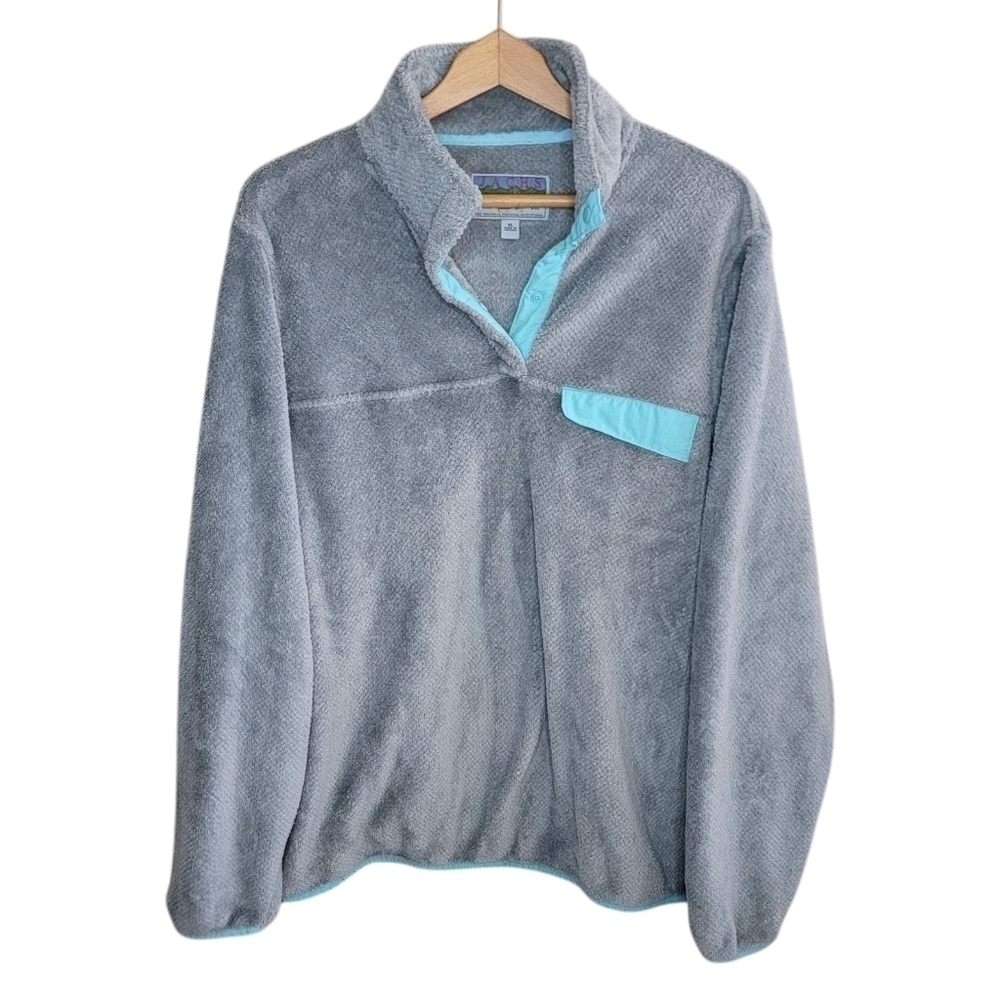Jachs Cabin Gray Teddy Fleece Snap Pullover with Turquoise Accents Size XL